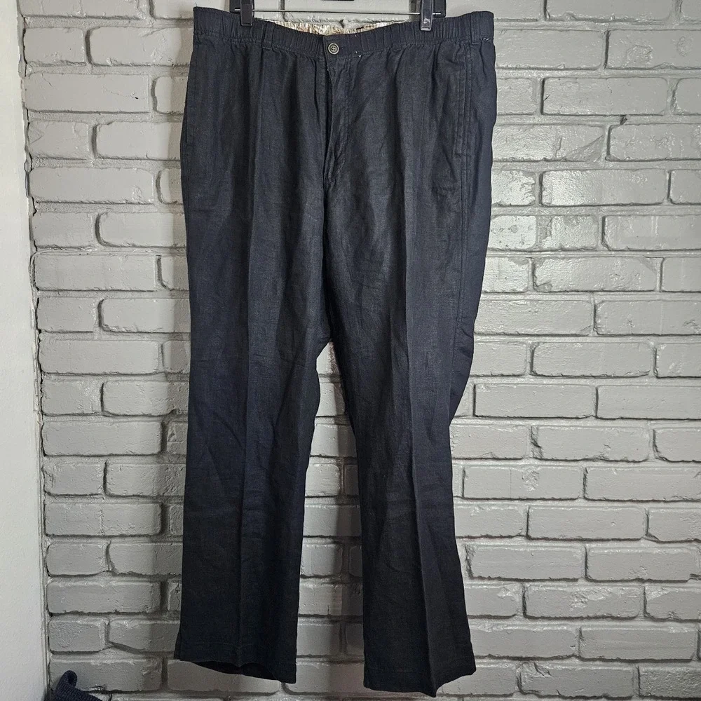 28 Palms Mens Black Linen Pants XL 39x30 Elastic Waist Drawstring‎ Beach Resort